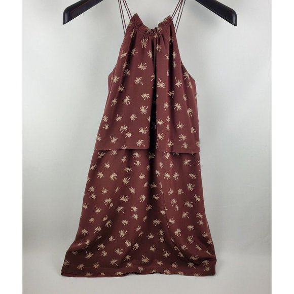 Madewell Women Dream Drift Overlay Palm Tree Silk Dress Lined Brown Size 4 C6315 - Picture 4 of 9